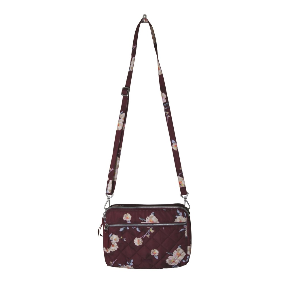 Vera Bradley Quilted Floral Crossbody Bag‎ Burgundy Blooms & Branches Multi-Zip